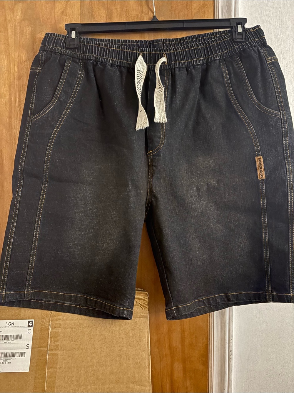 Men's Black Drawstring Denim Shorts